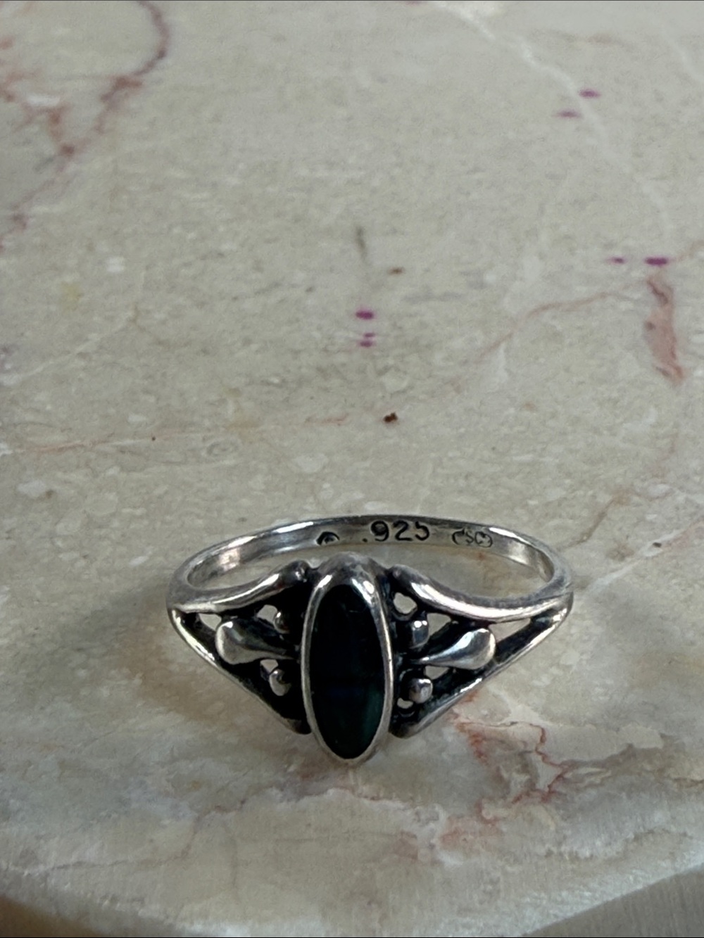 Navajo Indian Sterling Silver 925 Black Onyx Marquise Ring, Size 7